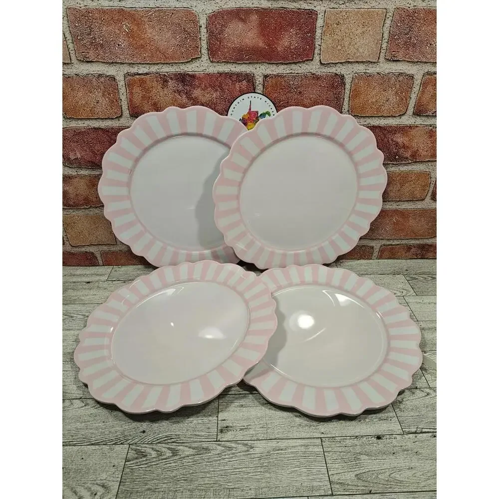 Lillian August French Farmhouse Pink/White Melamine Dinner Plates 11